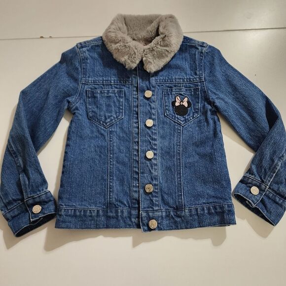 Girls Disney Minnie Mouse Embroidered Blue & Pink Denim Jacket Size 5 - Picture 1 of 9